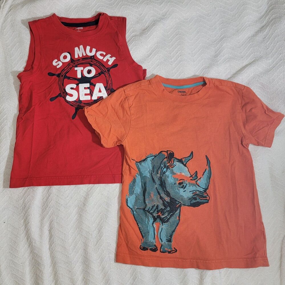 Gymboree Set Of 2 Boys Shirts Cotton Rhino‎ Nautical Red Orange Size 8 READ